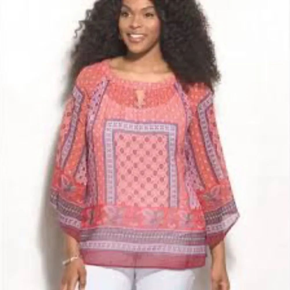 Westport Orange Floral Boho Peasant Blouse
